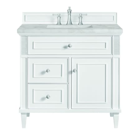 James Martin Vanities 36'' Single Vanity, Bright White w/ 3 CM Victorian Silver Quartz Top 424-V36-BW-3VSL
